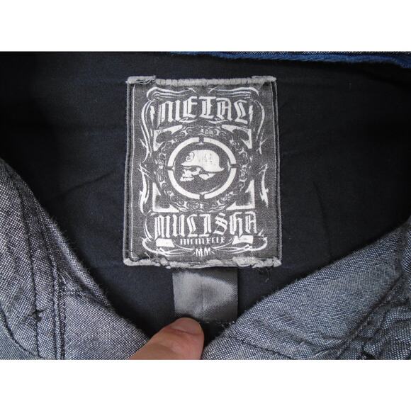 Metal Mulisha Button Shirt Gray Mens Biker Grunge Motorcycle Long Sleeve Size M - Picture 4 of 12